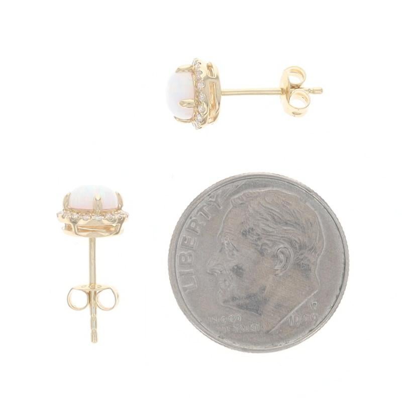 Donna Orecchini a perno in oro giallo con diamante e opale - 14k Cabochon rotondo da 0,85 ct. in vendita