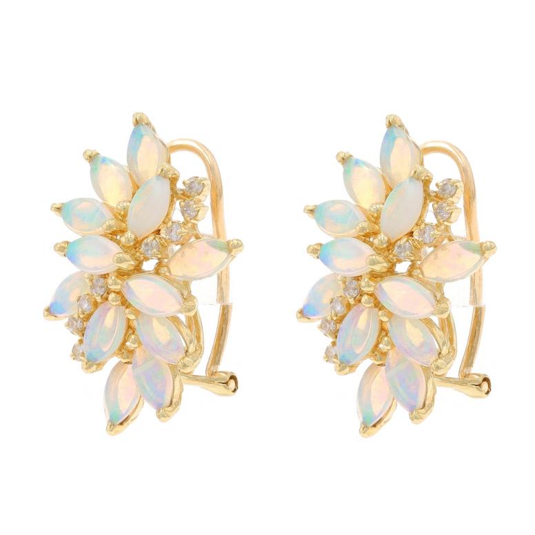 Gelbgold Opal Diamant Große Cluster-Ohrstecker 14k Marq Cab 2,88ctw Pierce (Marquiseschliff)