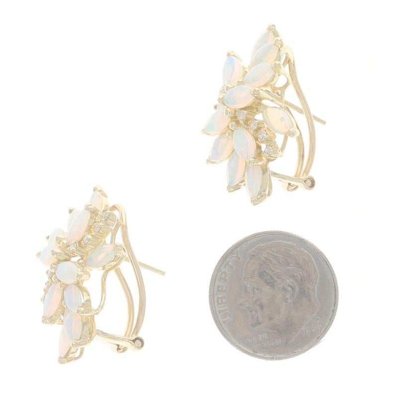Gelbgold Opal Diamant Große Cluster-Ohrstecker 14k Marq Cab 2,88ctw Pierce im Zustand „Hervorragend“ in Greensboro, NC