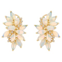 Gelbgold Opal Diamant Große Cluster-Ohrstecker 14k Marq Cab 2,88ctw Pierce