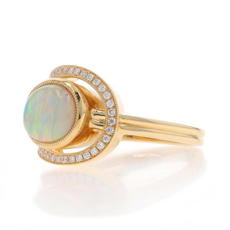 Yellow Gold Opal Diamond Loop Ring - 14k Oval Cabochon 2.09ctw Milgrain In New Condition For Sale In Greensboro, NC