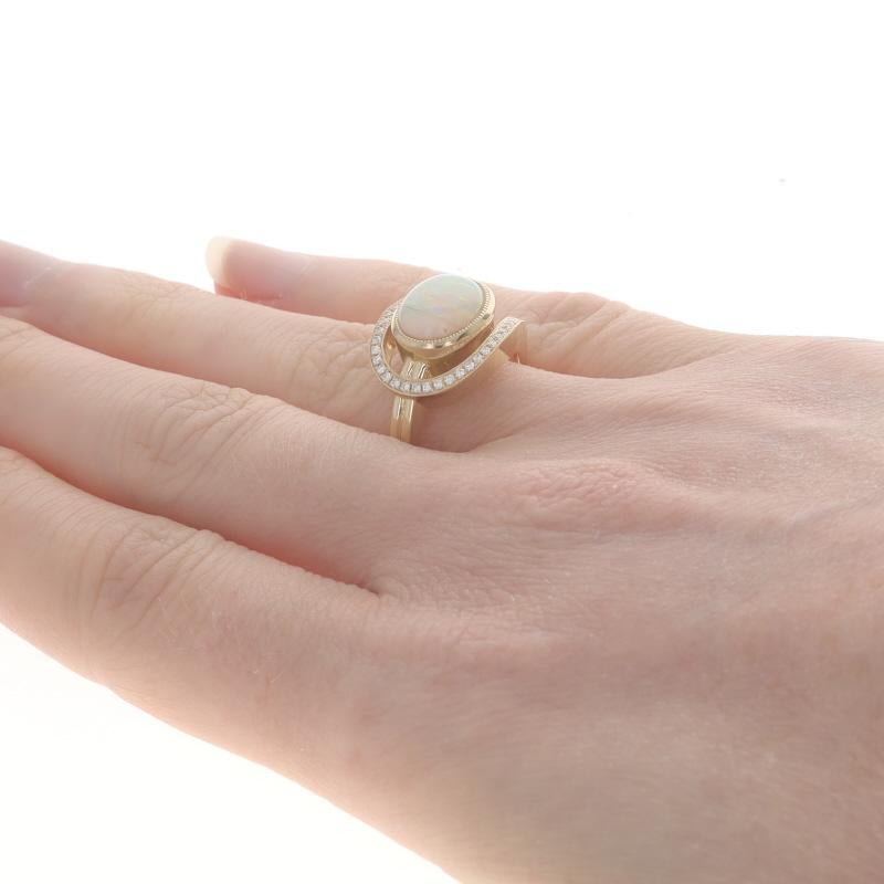 Women's Yellow Gold Opal Diamond Loop Ring - 14k Oval Cabochon 2.09ctw Milgrain For Sale
