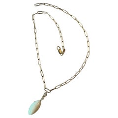 Yellow Gold Opal & Diamond Paperclip Chain Necklace