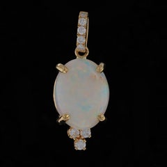 Yellow Gold Opal & Diamond Pendant - 14k Oval Cabochon 2.03ctw