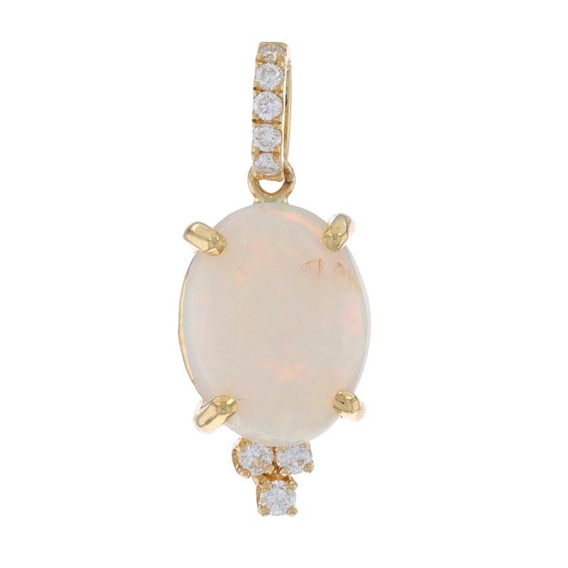 Yellow Gold Opal & Diamond Pendant - 14k Oval Cabochon 2.03ctw For Sale