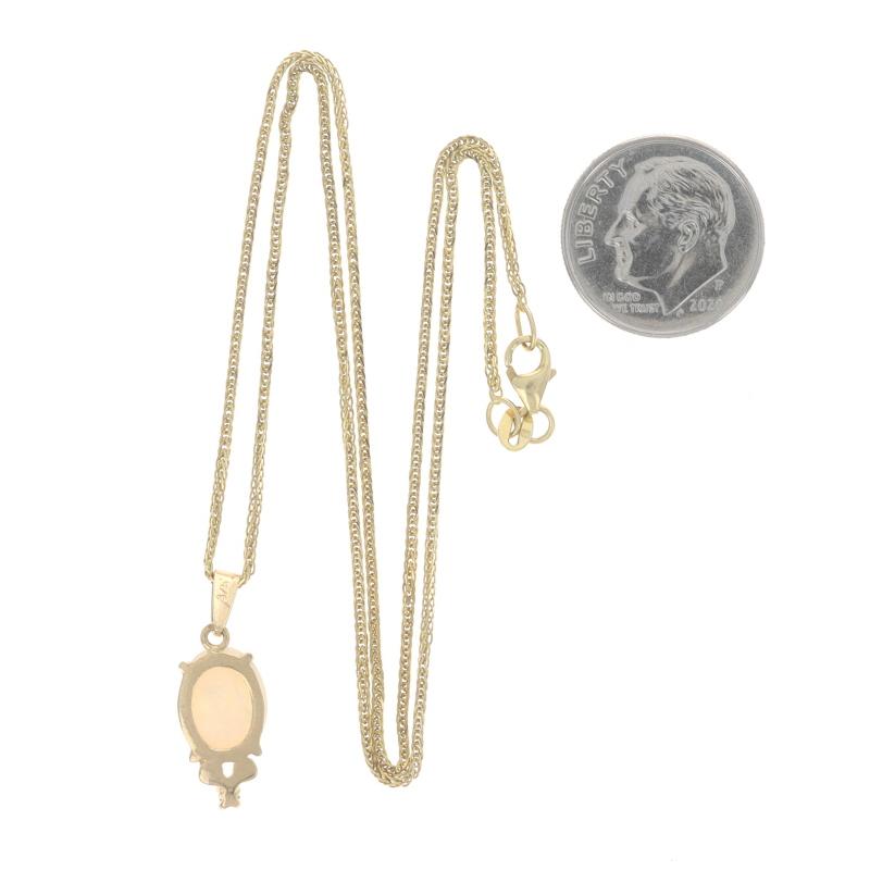 Oval Cut Yellow Gold Opal & Diamond Pendant Necklace 15 3/4