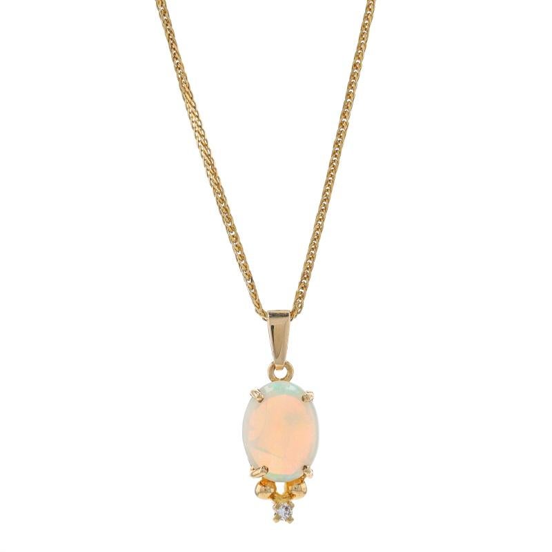 Yellow Gold Opal & Diamond Pendant Necklace 15 3/4" - 9k & 14k Oval Cab 1.55ctw For Sale