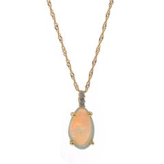 Yellow Gold Opal & Diamond Pendant Necklace 18" - 14k 1.23ctw