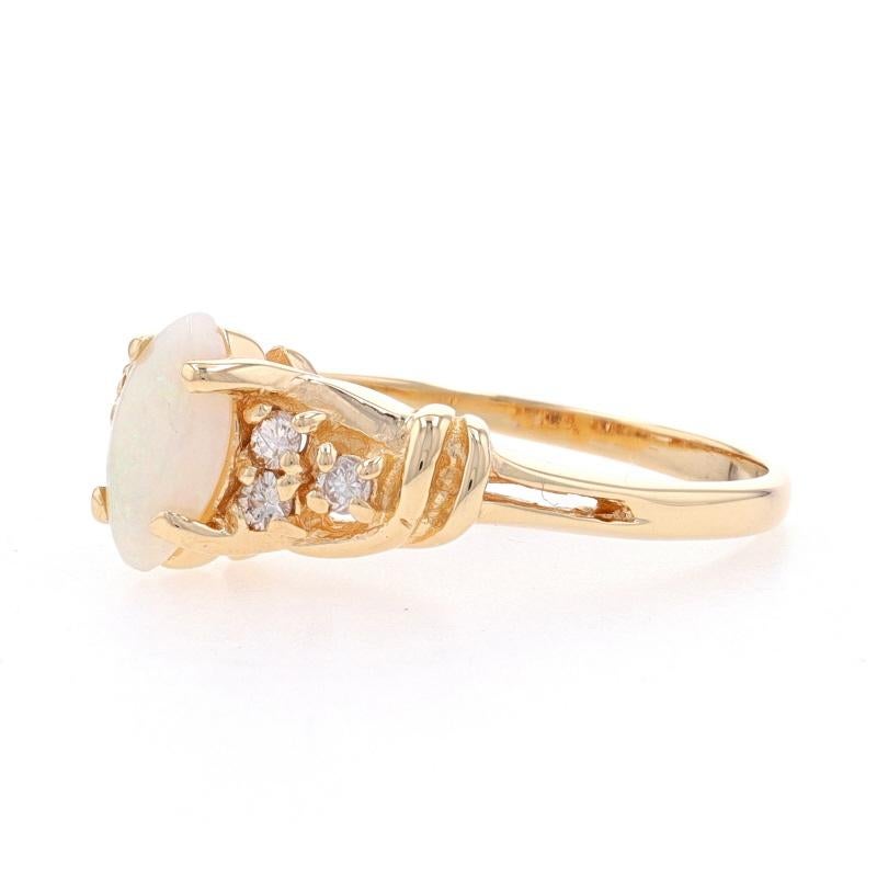Marquise Cut Yellow Gold Opal & Diamond Ring - 14k Marquise Cabochon .52ctw For Sale