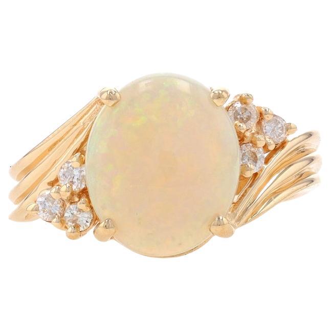 Yellow Gold Opal & Diamond Ring - 14k Oval Cabochon 2.79ctw Bypass For Sale