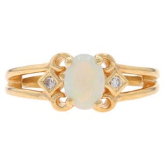 Anello in oro giallo con diamante opale - 14k Oval Cabochon .43ctw