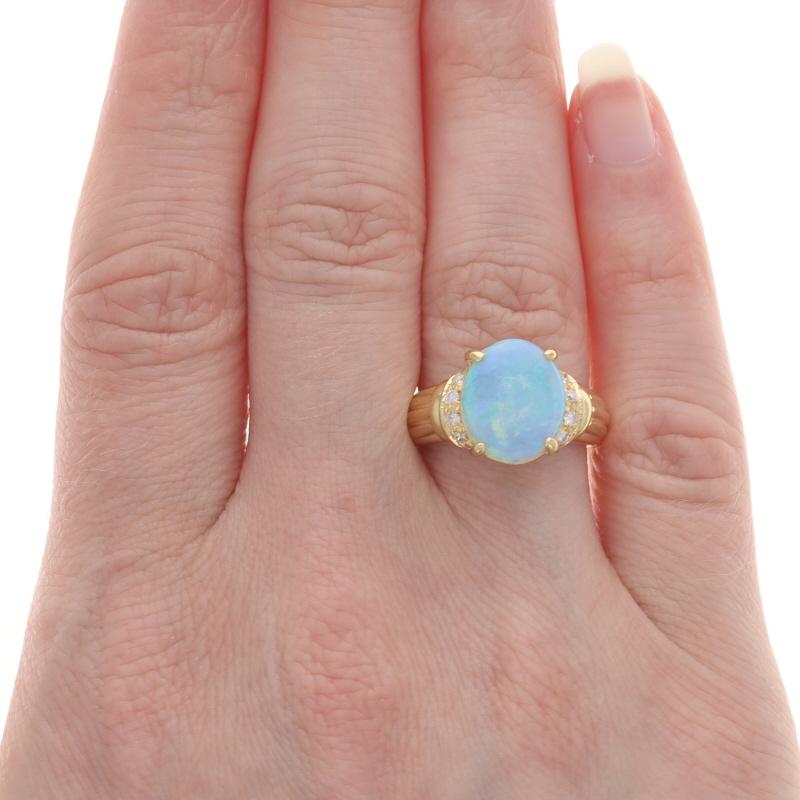 Oval Cut Yellow Gold Opal Diamond Ring - 18k Oval Cabochon 2.20ctw For Sale