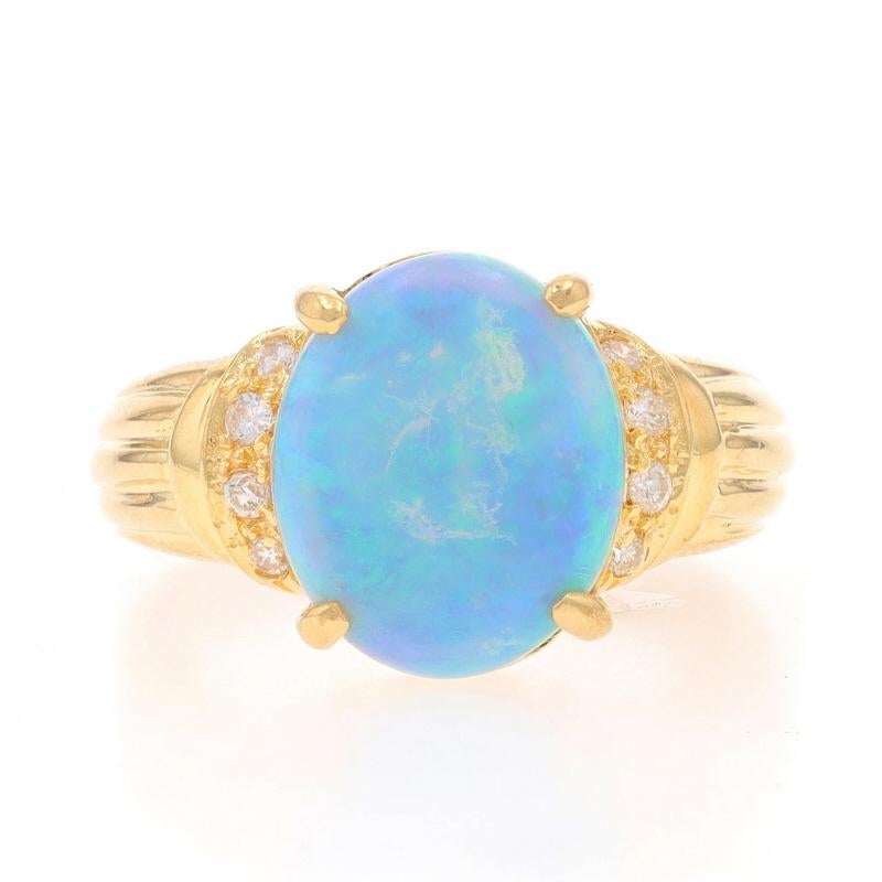 Yellow Gold Opal Diamond Ring - 18k Oval Cabochon 2.20ctw