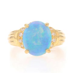 Yellow Gold Opal Diamond Ring - 18k Oval Cabochon 2.20ctw
