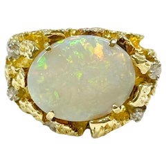 Yellow Gold Opal Diamond Ring