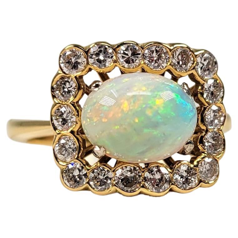Yellow Gold Opal Diamond Ring For Sale