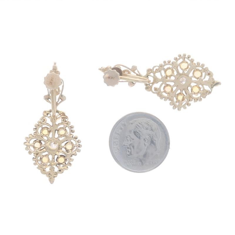 Yellow Gold Opal Diamond Vintage Dangle Earrings - 14k Cab 1.04ctw Non-Pierced In Excellent Condition In Greensboro, NC