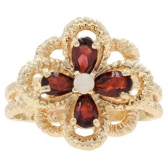 Anello cocktail con granato opale in oro giallo - 14k Cabochon rotondo 1.06ctw