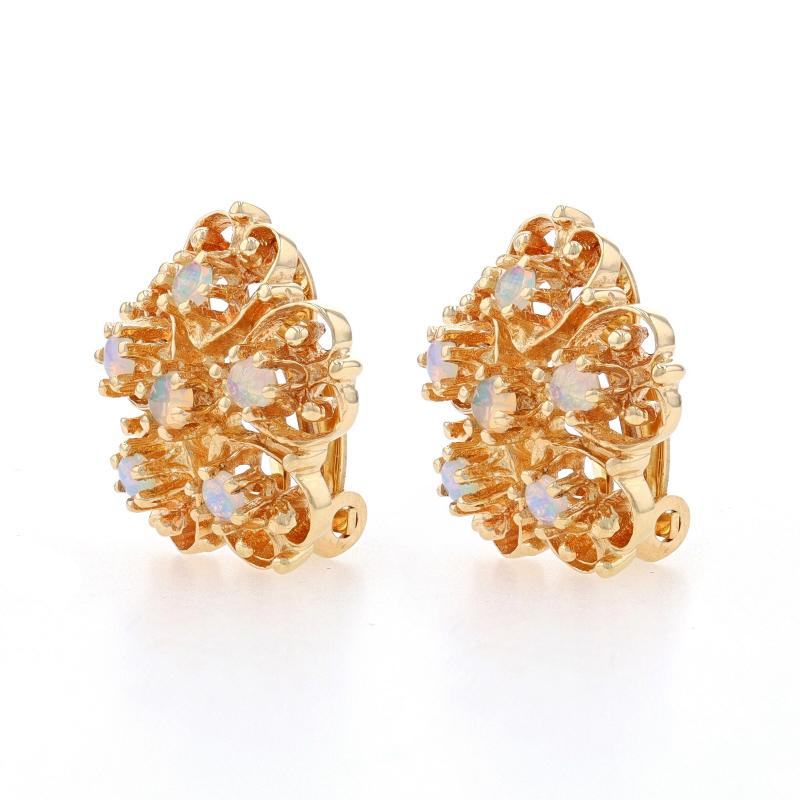 Contenido de metal: Oro amarillo de 14 quilates

Información sobre Stone
Ópalos naturales
Quilate(s): .25ctw
Talla: Cabujón redondo
Nota de Stone: Australiano

Quilates totales: .25ctw

Estilo: Tachuela grande
Tipo de cierre: Cierres de clip
Tema:
