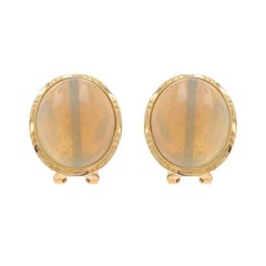 Große Ohrstecker aus Gelbgold mit Opal - 14k Oval Cabochon durchbohrt