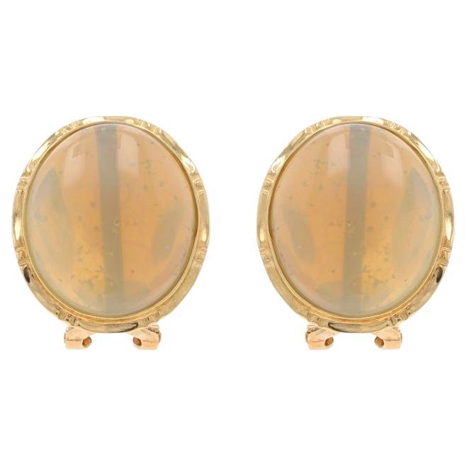 Große Ohrstecker aus Gelbgold mit Opal - 14k Oval Cabochon durchbohrt