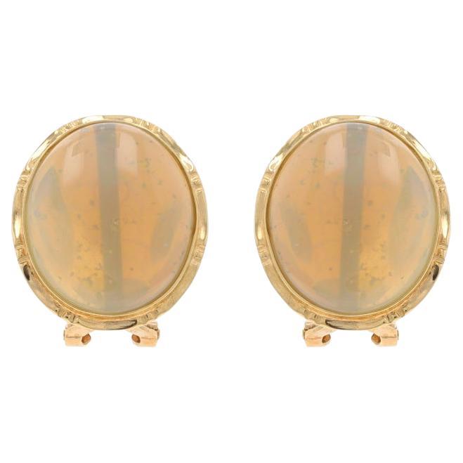 Grandes clous d'oreilles en or jaune 14 carats avec cabochon ovale percé