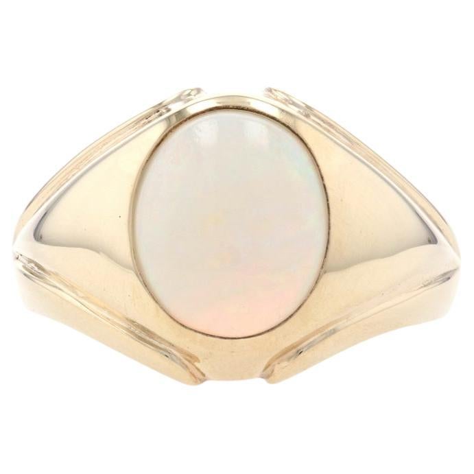 Yellow Gold Opal Men's Ring - 10k Oval Cabochon 2.80ct Solitaire Size 10 1/4 For Sale