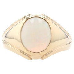 Vintage Yellow Gold Opal Men's Ring - 10k Oval Cabochon 2.80ct Solitaire Size 10 1/4