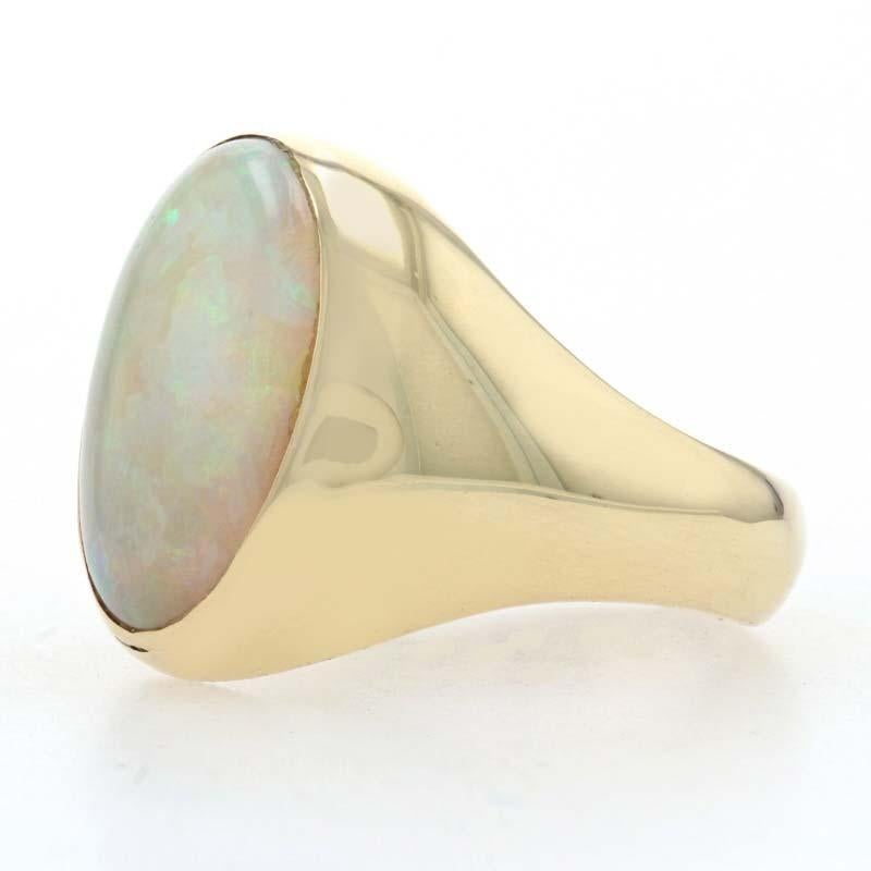 Yellow Gold Opal Men's Ring - 18k Oval Cabochon Cut 5.70ct Solitaire Size 9 1/4 In Good Condition For Sale In Greensboro, NC