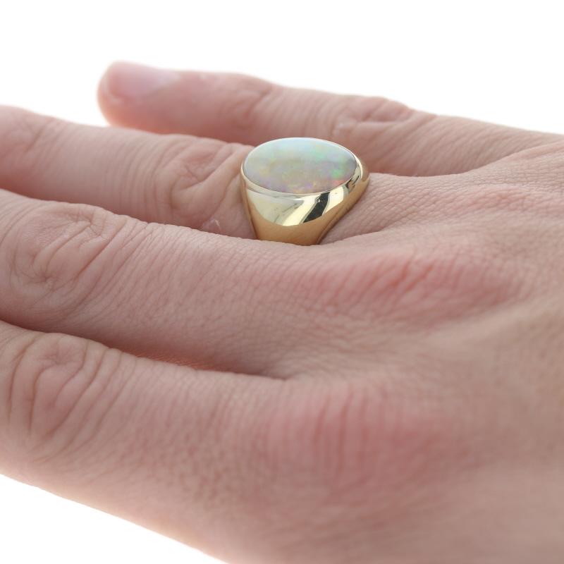 Yellow Gold Opal Men's Ring - 18k Oval Cabochon Cut 5.70ct Solitaire Size 9 1/4 For Sale 1
