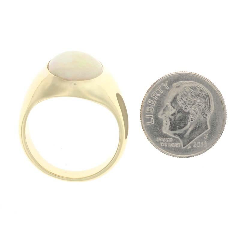 Yellow Gold Opal Men's Ring - 18k Oval Cabochon Cut 5.70ct Solitaire Size 9 1/4 For Sale 2
