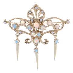 Yellow Gold Opal 
Pearl Dangle Brooch/Pendant, 14k Rnd 1.40ctw Convertible Pin