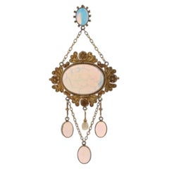 Yellow Gold Opal Pearl Edwardian Dangle Pendant - 10k Oval Cab 6.92ctw Antique