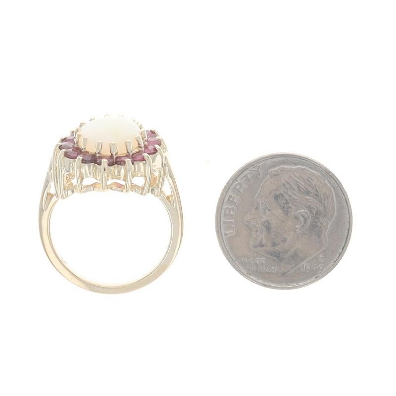 Yellow Gold Opal Ruby Halo Ring - 14k Oval Cabochon 2.28ctw For Sale 1
