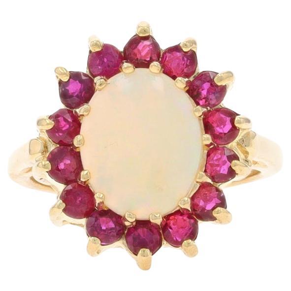 Anillo Halo Ópalo Rubí Oro Amarillo - 14k Cabujón Oval 2.28ctw