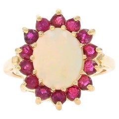 Anillo Halo Ópalo Rubí Oro Amarillo - 14k Cabujón Oval 2.28ctw