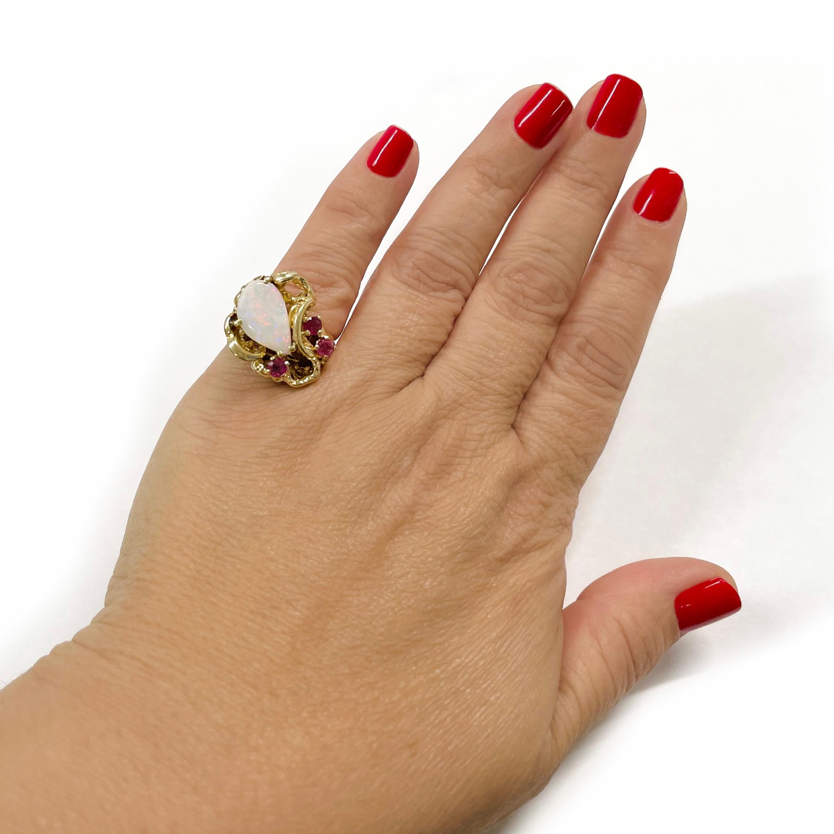Women's or Men's Yellow Gold Opal Ruby Ring For Sale