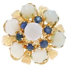 Anello cocktail con zaffiro opale in oro giallo 8k Cabochon rotondo 3,01ctw Fiore