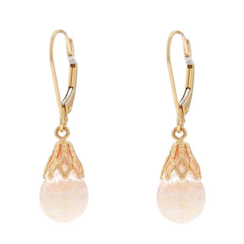 Gelbgold Opal Schneekugel baumeln Ohrringe - 14k Floating Pieces durchbohrt (Perle)
