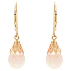 Gelbgold Opal Schneekugel baumeln Ohrringe - 14k Floating Pieces durchbohrt