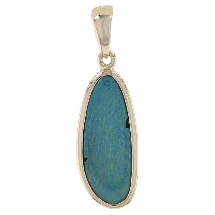 Yellow Gold Opal Solitaire Pendant - 14k Doublet For Sale