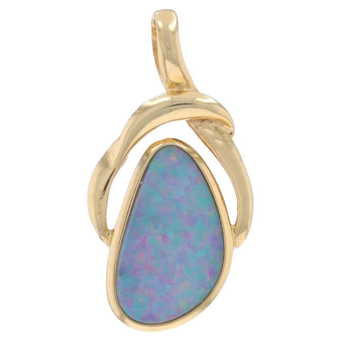 Yellow Gold Opal Solitaire Pendant - 14k Doublet