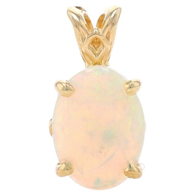 Yellow Gold Opal Solitaire Pendant - 14k Oval Cabochon 1.43ct For Sale