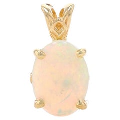 Yellow Gold Opal Solitaire Pendant - 14k Oval Cabochon 1.43ct
