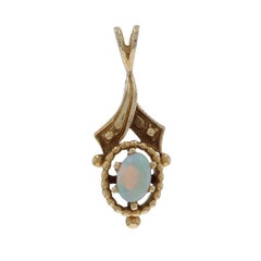 Yellow Gold Opal Solitaire Pendant - 14k Oval Cabochon .21ct