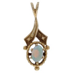 Yellow Gold Opal Solitaire Pendant - 14k Oval Cabochon .21ct