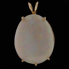 Yellow Gold Opal Solitaire Pendant - 14k Oval Cabochon 31.05ct