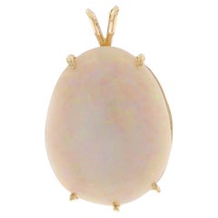Yellow Gold Opal Solitaire Pendant - 14k Oval Cabochon 31.05ct