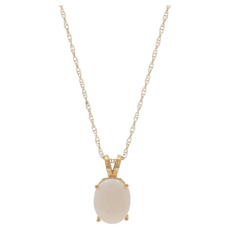 Yellow Gold Opal Solitaire Pendant Necklace 17" - 14k Oval Cabochon .89ct For Sale