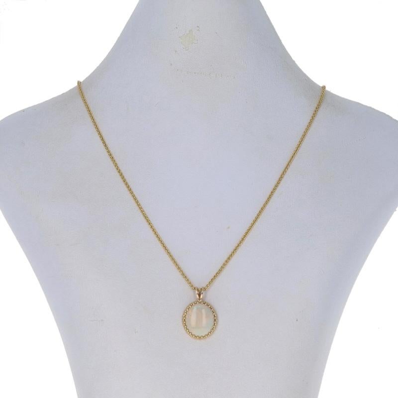 Oval Cut Yellow Gold Opal Solitaire Pendant Necklace 17 3/4